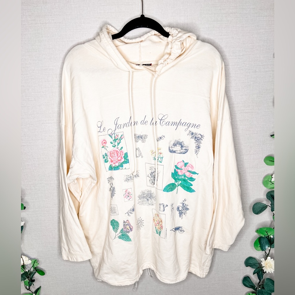 Vintage Faded Glory Gardening Motif Hoodie 100% Cotton